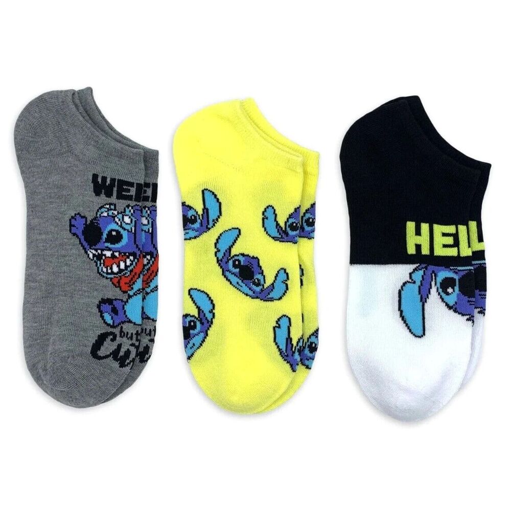 Disney Stitch Women's Print No Show Socks, 3-Pack, Shoe Size 4-10/New